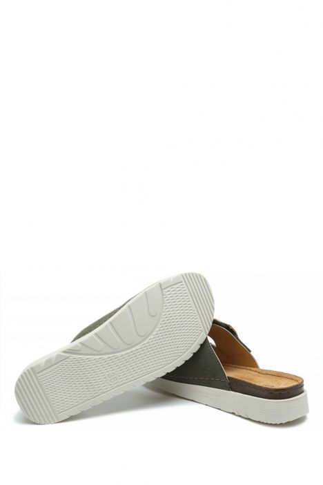 SIB250202 Kifidis-Natura Kadın Tokalı Anatomik Deri Terlik 36-41 Haki/Khaki