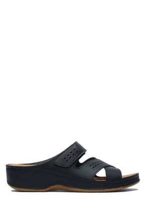 SIB3060 Kifidis-Natura Kadın Anatomik Deri Terlik 36-41 -BT Siyah/Black