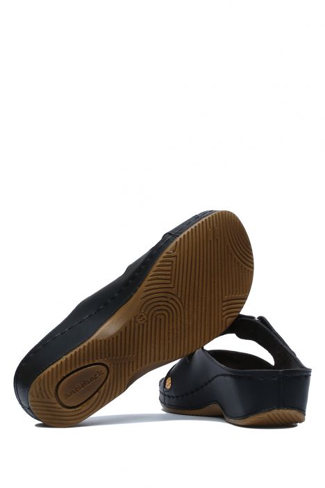 SIB3060 Kifidis-Natura Kadın Anatomik Deri Terlik 36-41 -BT Siyah/Black