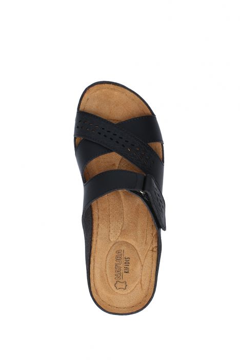 SIB3060 Kifidis-Natura Kadın Anatomik Deri Terlik 36-41 -BT Siyah/Black