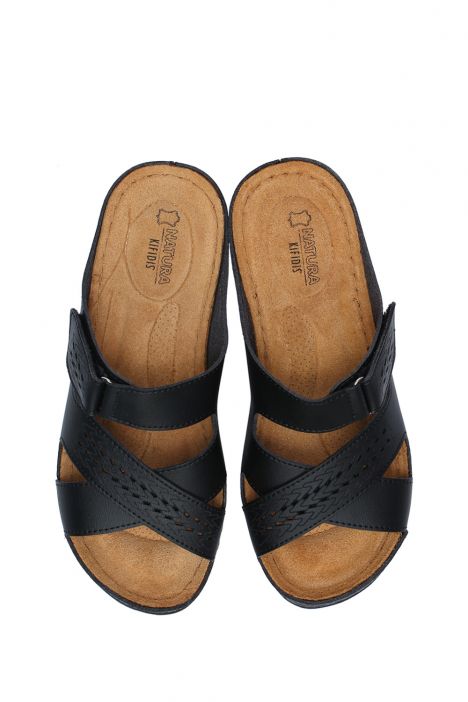 SIB3060 Kifidis-Natura Kadın Anatomik Deri Terlik 36-41 -BT Siyah/Black