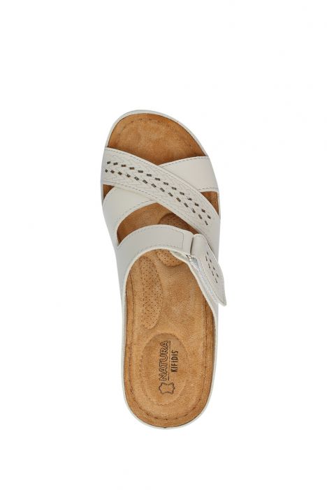 SIB3060 Kifidis-Natura Kadın Anatomik Deri Terlik 36-41 -BT Bej/Beige