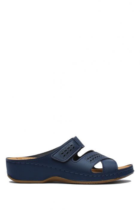 SIB3060 Kifidis-Natura Kadın Anatomik Deri Terlik 36-41 -BT Lacivert/Dark Blue