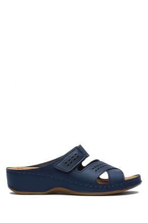 SIB3060 Kifidis-Natura Kadın Anatomik Deri Terlik 36-41 -BT Lacivert/Dark Blue