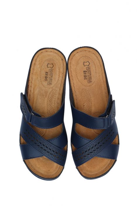 SIB3060 Kifidis-Natura Kadın Anatomik Deri Terlik 36-41 -BT Lacivert/Dark Blue