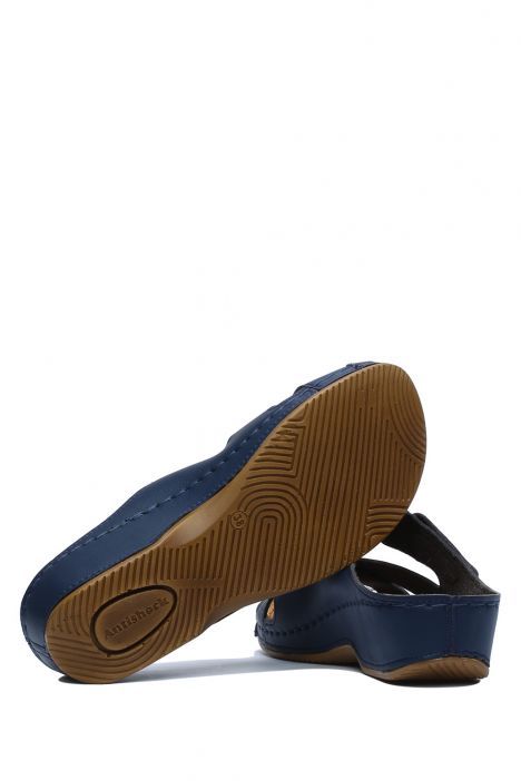 SIB3060 Kifidis-Natura Kadın Anatomik Deri Terlik 36-41 -BT Lacivert/Dark Blue