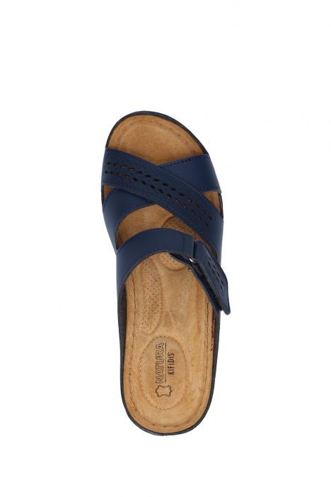 SIB3060 Kifidis-Natura Kadın Anatomik Deri Terlik 36-41 -BT Lacivert/Dark Blue