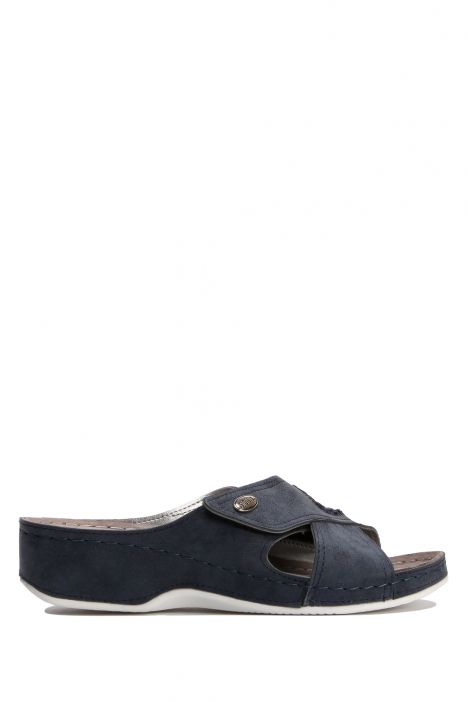 SIB3075 Kifidis-Natura Kadın Anatomik Deri Terlik 36-41 -BT Lacivert/Navy