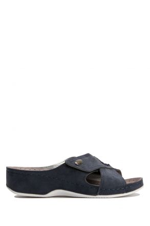 SIB3075 Kifidis-Natura Kadın Anatomik Deri Terlik 36-41 -BT Lacivert/Navy
