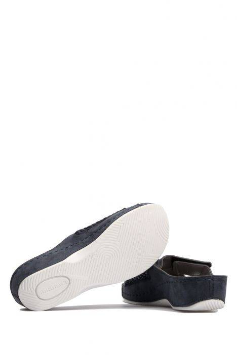 SIB3075 Kifidis-Natura Kadın Anatomik Deri Terlik 36-41 -BT Lacivert/Navy
