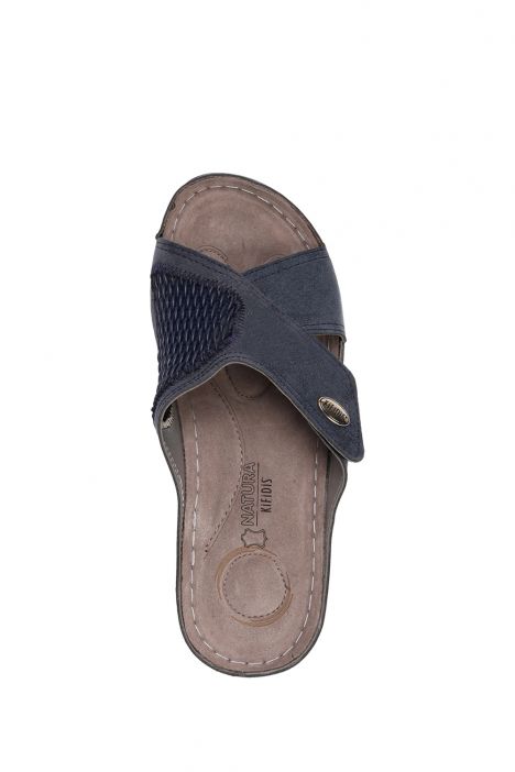 SIB3075 Kifidis-Natura Kadın Anatomik Deri Terlik 36-41 -BT Lacivert/Navy