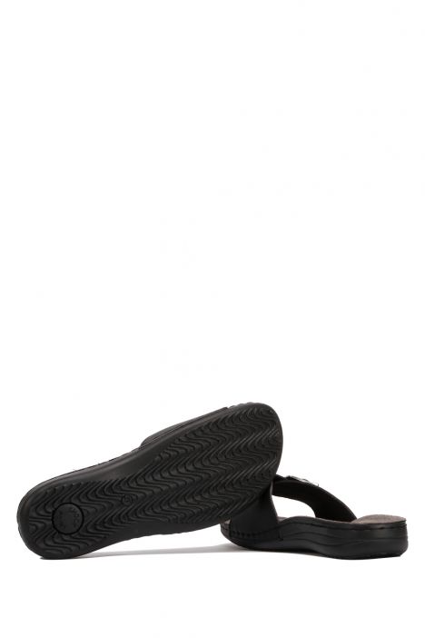 SIB3405 Kifidis-Natura Kadın Tokalı Anatomik Deri Terlik 36-41 -BT Siyah / Black