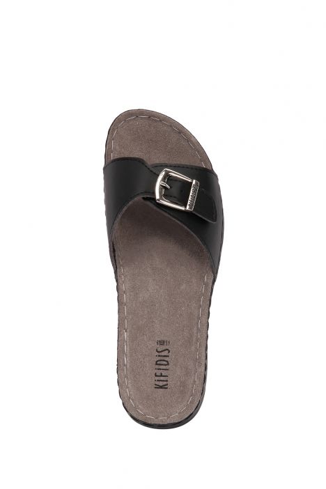 SIB3405 Kifidis-Natura Kadın Tokalı Anatomik Deri Terlik 36-41 -BT Siyah / Black