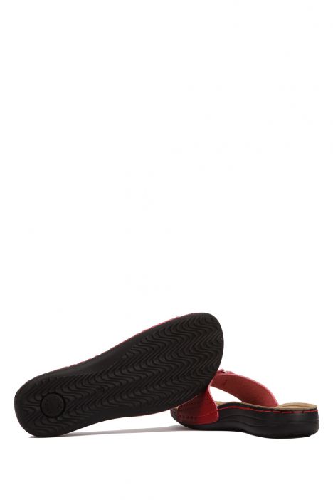 SIB3406 Kifidis-Natura Kadın Anatomik Deri Terlik 36-41 -BT Kırmızı / Red
