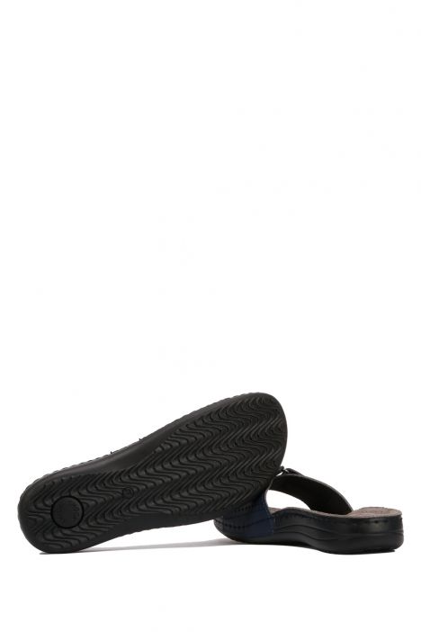 SIB3406 Kifidis-Natura Kadın Anatomik Deri Terlik 36-41 -BT Lacivert / Azul