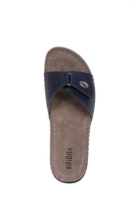 SIB3406 Kifidis-Natura Kadın Anatomik Deri Terlik 36-41 -BT Lacivert / Azul