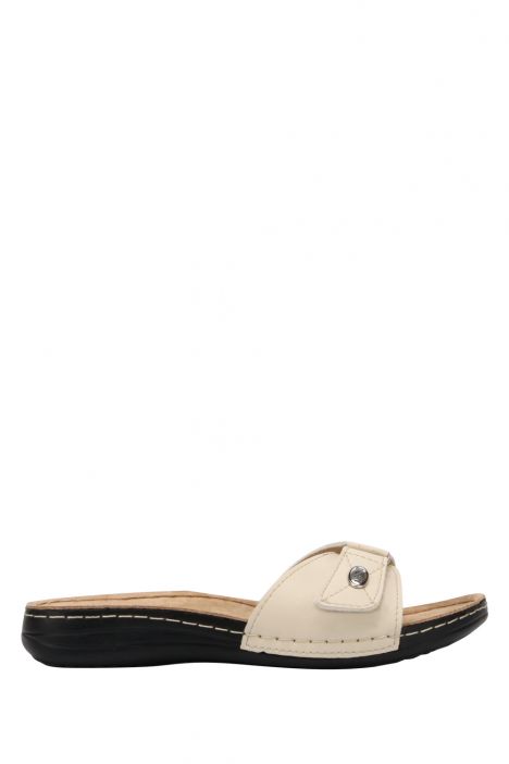 SIB3406 Kifidis-Natura Kadın Anatomik Deri Terlik 36-41 -BT Bej / Beige