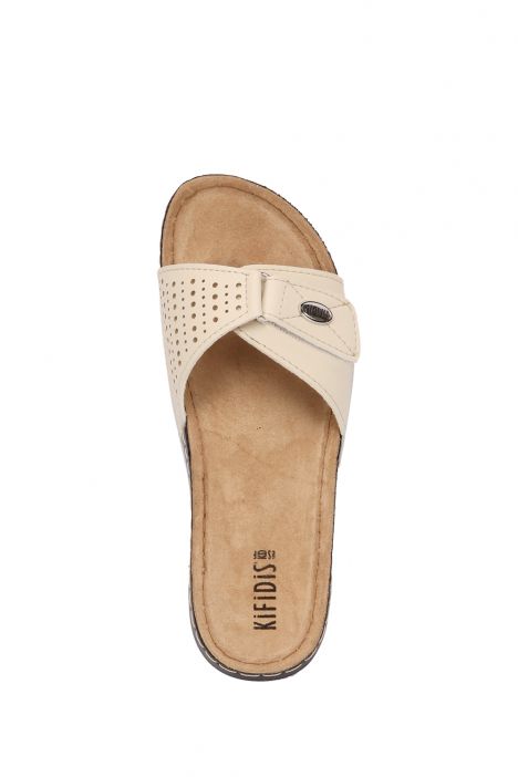 SIB3406 Kifidis-Natura Kadın Anatomik Deri Terlik 36-41 -BT Bej / Beige
