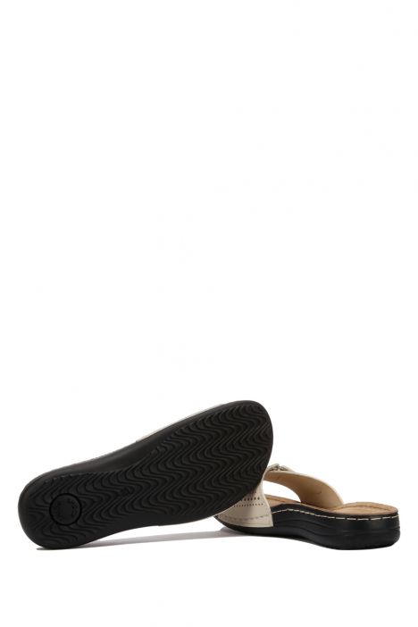 SIB3406 Kifidis-Natura Kadın Anatomik Deri Terlik 36-41 -BT Bej / Beige