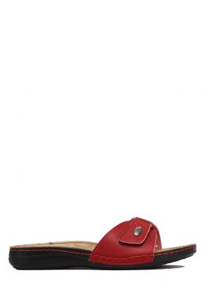SIB3406 Kifidis-Natura Kadın Anatomik Deri Terlik 36-41 -BT Kırmızı / Red