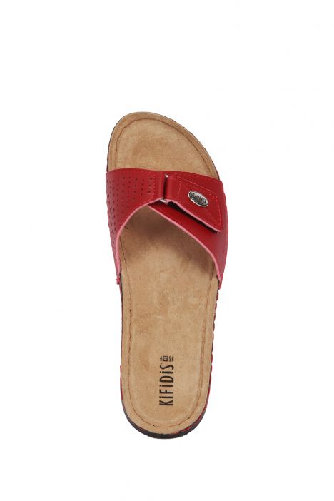 SIB3406 Kifidis-Natura Kadın Anatomik Deri Terlik 36-41 -BT Kırmızı / Red