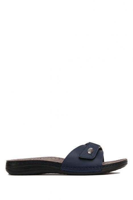 SIB3406 Kifidis-Natura Kadın Anatomik Deri Terlik 36-41 -BT Lacivert / Azul