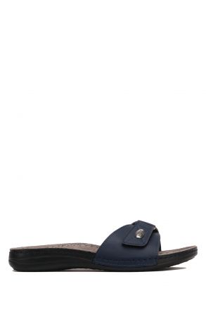 SIB3406 Kifidis-Natura Kadın Anatomik Deri Terlik 36-41 -BT Lacivert / Azul