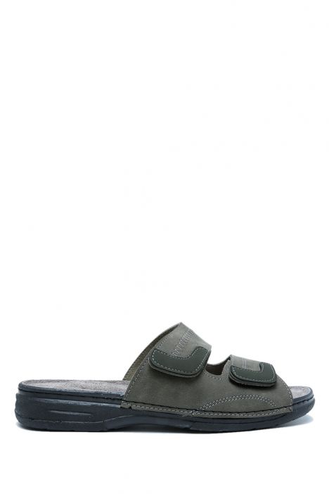 SIB4412 Kifidis-Natura Erkek Çift Bantlı Anatomik Deri Terlik 40-45 Haki/Khaki