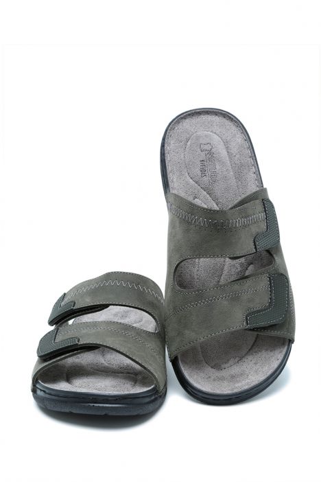 SIB4412 Kifidis-Natura Erkek Çift Bantlı Anatomik Deri Terlik 40-45 Haki/Khaki