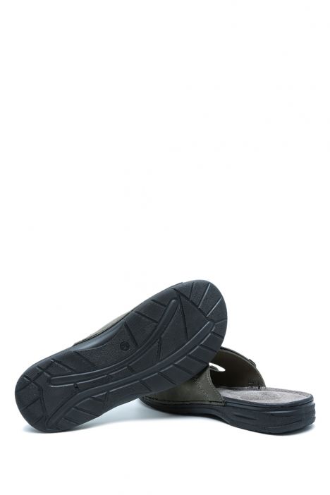 SIB4412 Kifidis-Natura Erkek Çift Bantlı Anatomik Deri Terlik 40-45 Haki/Khaki