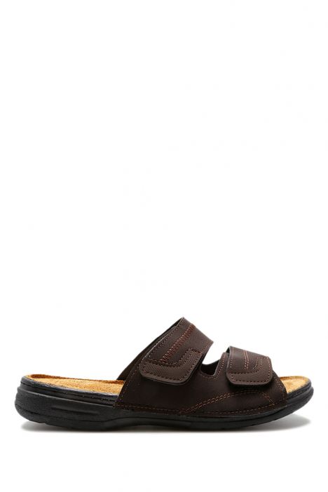 SIB4412 Kifidis-Natura Erkek Çift Bantlı Anatomik Deri Terlik 40-45 Koyu Kahve/Dk. Brown