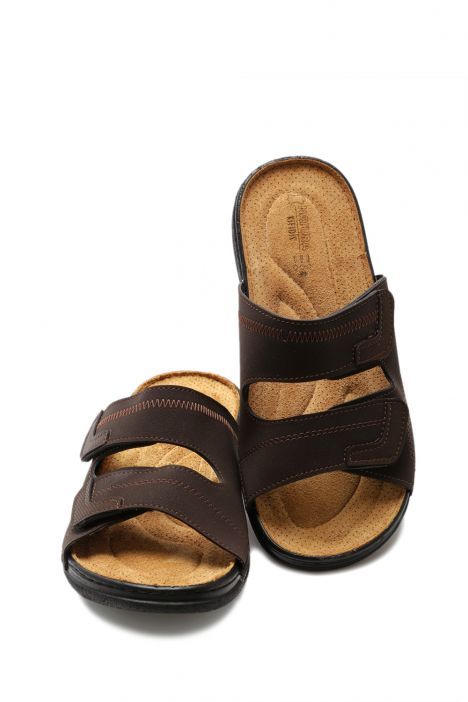 SIB4412 Kifidis-Natura Erkek Çift Bantlı Anatomik Deri Terlik 40-45 Koyu Kahve/Dk. Brown