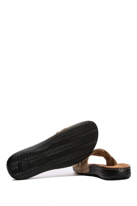 SIB5773 Kifidis-Natura Kadın Anatomik Deri Terlik 36-41 -BT Altın/Gold