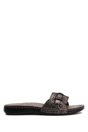 SIB5773 Kifidis-Natura Kadın Anatomik Deri Terlik 36-41 -BT Krom/Chrome