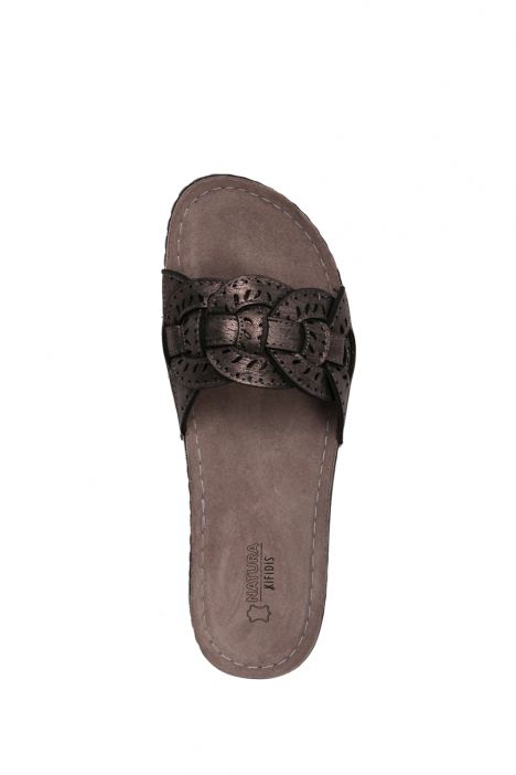 SIB5773 Kifidis-Natura Kadın Anatomik Deri Terlik 36-41 -BT Krom/Chrome