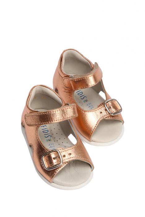 SK08 Kifidis-Kids İlk Adım Kız Çocuk Deri Sandalet 19-23 Bronz Deri