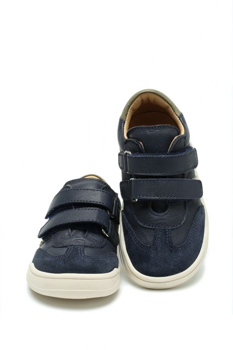 TFK020BF Kifidis-Kids Unisex Çocuk Barefoot Deri Ayakkabı 20-30 Lacivert - Zeytin Yeşili