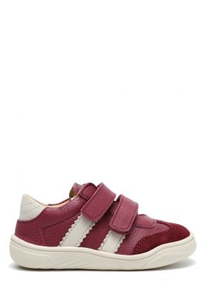 TFK020BF Kifidis-Kids Unisex Çocuk Barefoot Deri Ayakkabı 20-30 Vişne Bej Süet Deri