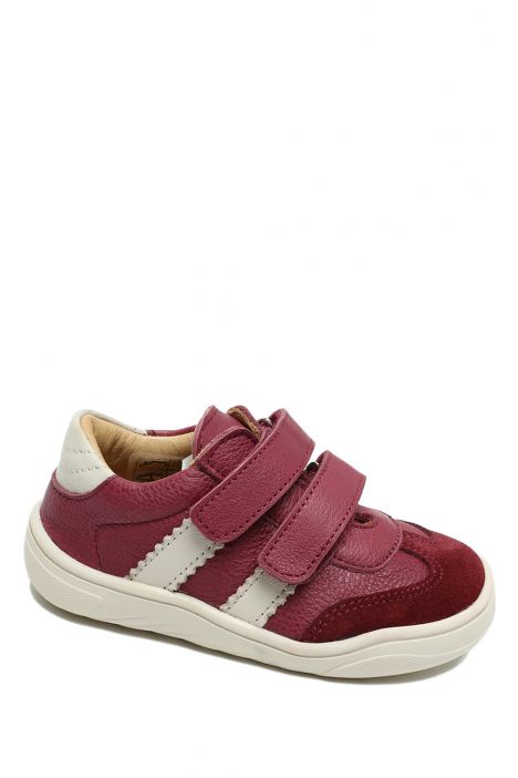 TFK020BF Kifidis-Kids Unisex Çocuk Barefoot Deri Ayakkabı 20-30 Vişne Bej Süet Deri