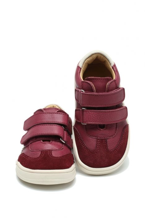 TFK020BF Kifidis-Kids Unisex Çocuk Barefoot Deri Ayakkabı 20-30 Vişne Bej Süet Deri