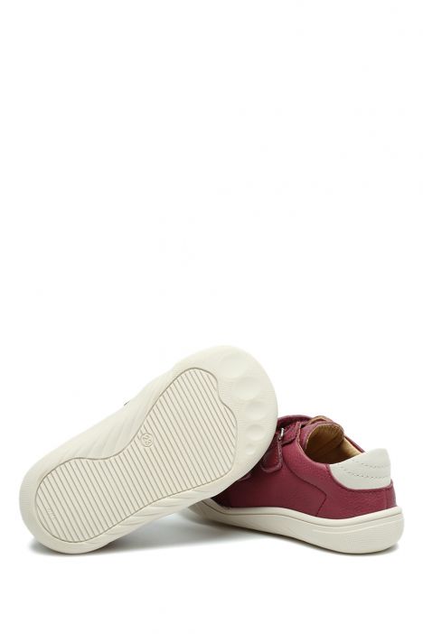 TFK020BF Kifidis-Kids Unisex Çocuk Barefoot Deri Ayakkabı 20-30 Vişne Bej Süet Deri