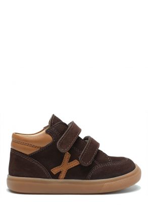 TFK080 Kifidis Kids Unisex Çocuk Deri Bot 23-28 Kahve Nubuk Deri