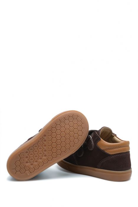 TFK080 Kifidis Kids Unisex Çocuk Deri Bot 23-28 Kahve Nubuk Deri