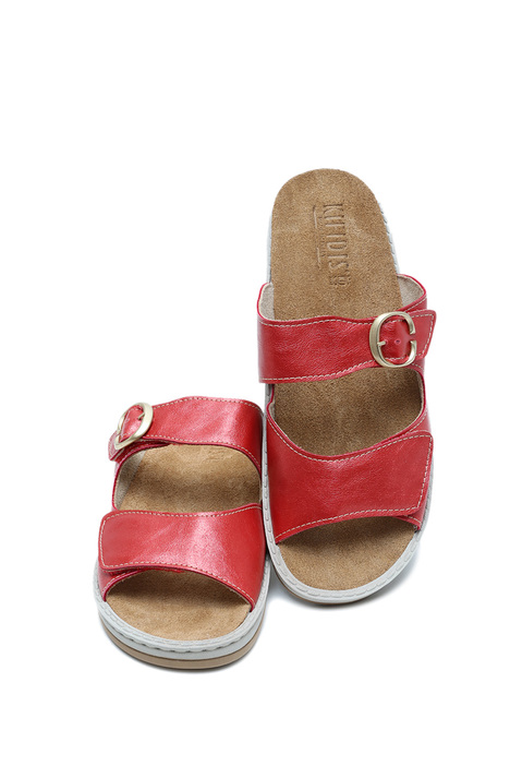 V58 Kifidis Italy Anatomik Kadın Deri Terlik 36-41 Rosso/Kırmızı