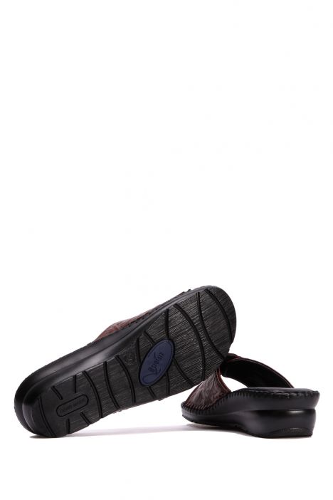YIP100 Kifidis Handmade Kadın Deri Terlik 35-41 Kırışık Kahve