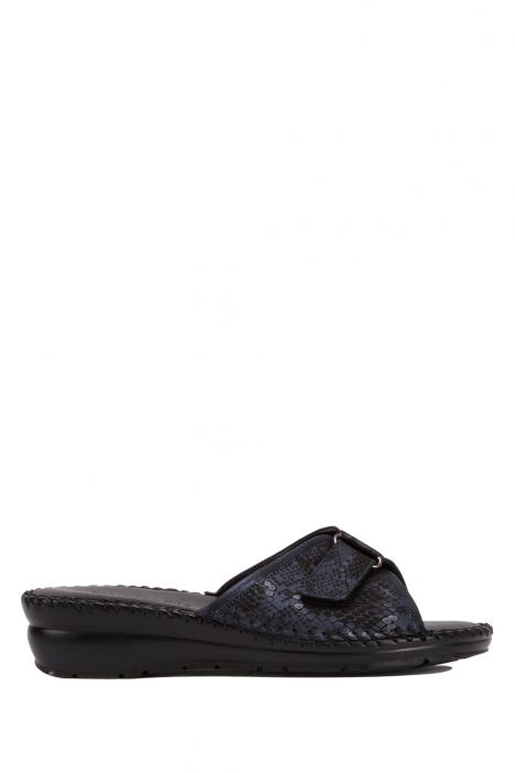 YIP100 Kifidis Handmade Kadın Deri Terlik 35-41 Mavi Eskitme-Laci Msc Yılan
