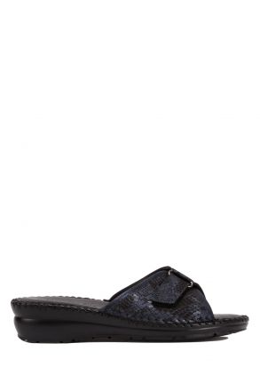 YIP100 Kifidis Handmade Kadın Deri Terlik 35-41 Mavi Eskitme-Laci Msc Yılan