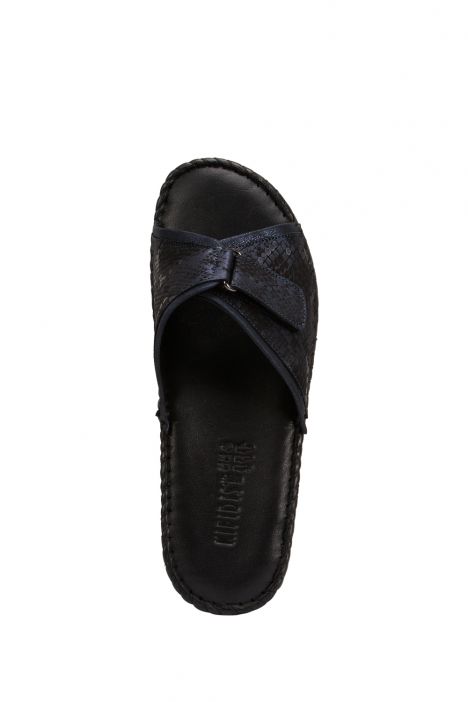 YIP100 Kifidis Handmade Kadın Deri Terlik 35-41 Mavi Eskitme-Laci Msc Yılan