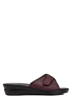 YIP100 Kifidis Handmade Kadın Deri Terlik 35-41 Bordo Simli-Bordo Flooter