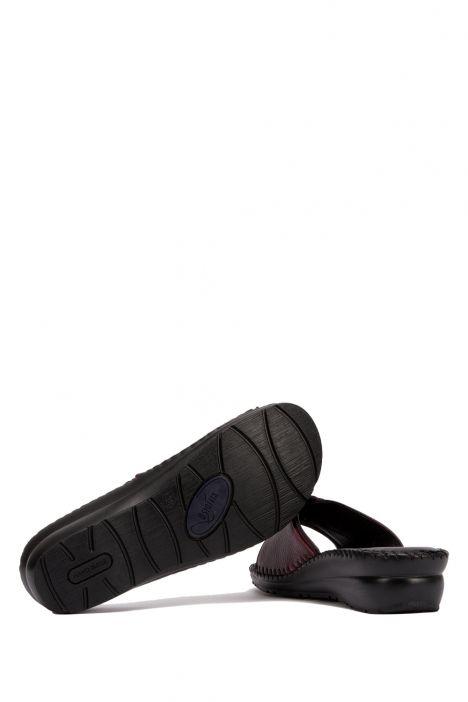 YIP100 Kifidis Handmade Kadın Deri Terlik 35-41 Bordo Simli-Bordo Flooter